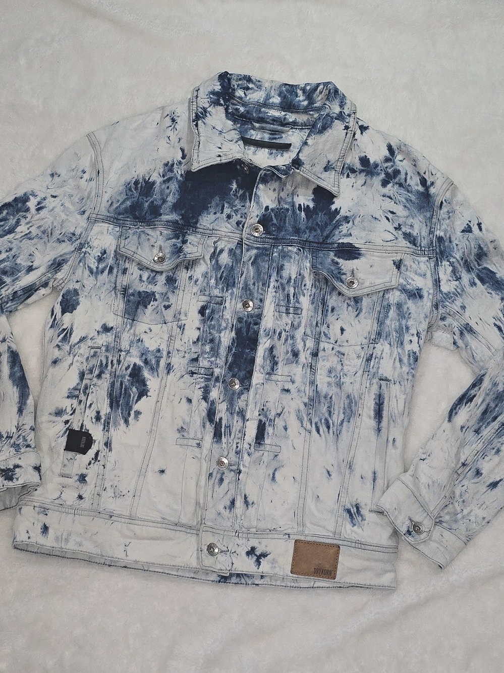 DRYKORN Tie Dye / Acid Wash Denim Trucker Jacket - Blue & White